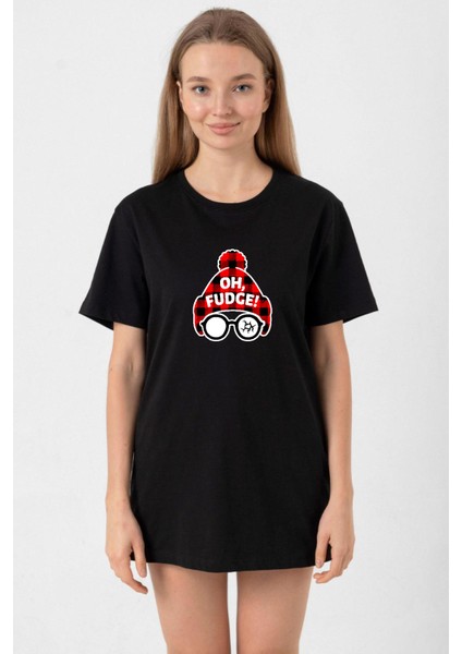 Oh Fudge Christmas Siyah Kadın Oversize Tshirt