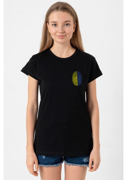 Sarı Lacivert Parmak Izi Siyah Kadın Tshirt