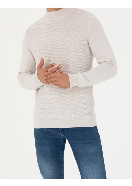 Erkek Taş Slim Fit Yarım Balıkçı Yaka Triko Kazak 50278111-VR049