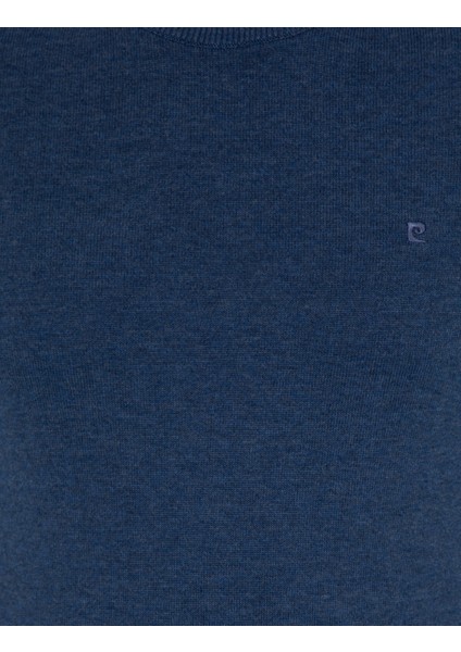 Erkek İndigo Melanj Slim Fit Bisiklet Yaka Basic Triko Kazak 50257290-VR155 fırsatları