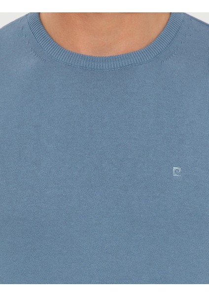 Erkek Mavi Slim Fit Bisiklet Yaka Basic Triko Kazak 50257290-VR036