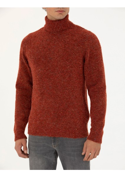 Erkek Kiremit Regular Fit Balıkçı Yaka Yün Karışımlı Triko Kazak 50278103-VR031