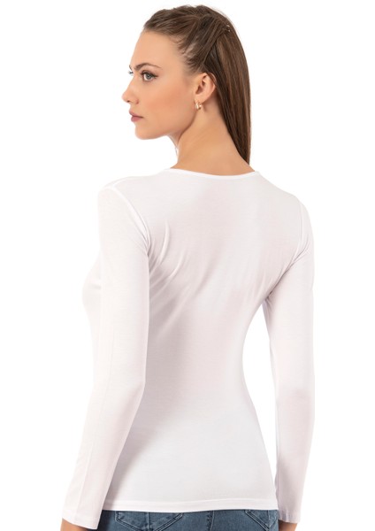 7124 Kadın Viskon Bisiklet Yaka Esnek Yumuşak Uzun Kol Fanila Tişört Body fiyatları