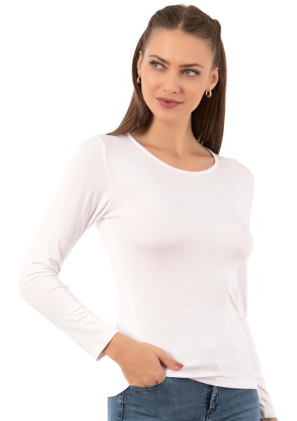 7124 Kadın Viskon Bisiklet Yaka Esnek Yumuşak Uzun Kol Fanila Tişört Body fırsatları