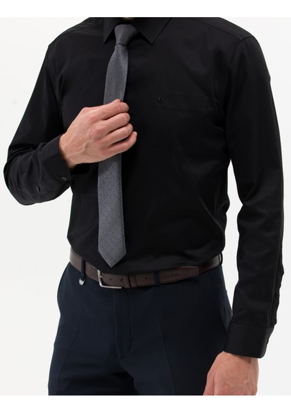 Erkek Siyah Regular Fit Uzun Kollu Klasik Gömlek 50268202-VR046