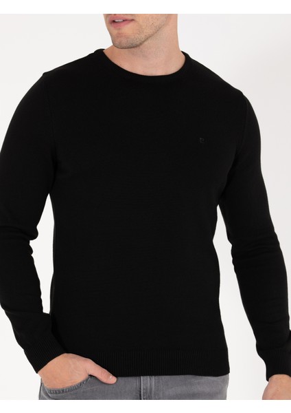 Erkek Siyah Slim Fit Bisiklet Yaka Basic Triko Kazak 50270179-VR046