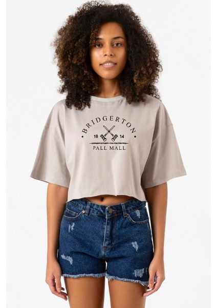Bridgerton Pall Mall Logo Taş Rengi Kadın Crop Kapşonlu