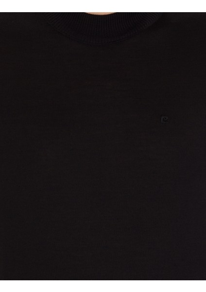 Erkek Siyah Slim Fit Çeyrek Yaka Yün Karışımlı Basic Triko Kazak 50257311-VR046