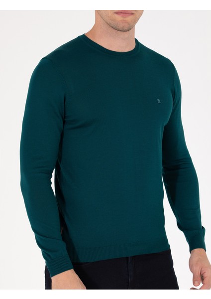 Erkek Yeşil Slim Fit Bisiklet Yaka Yün Karışımlı Basic Triko Kazak 50257301-VR054