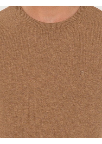 Erkek Camel Melanj Slim Fit Bisiklet Yaka Basic Triko Kazak 50257290-VR122 indirimleri