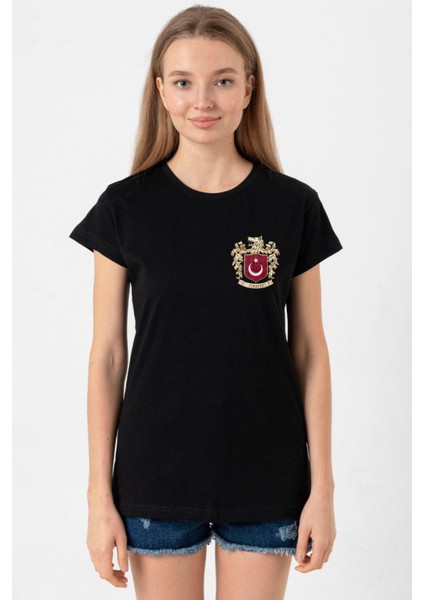 Türk Kurt Milli Arma Siyah Kadın Tshirt