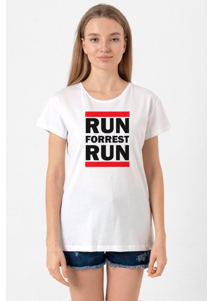 Forrest Gump Run Forrest Run Beyaz Kadın Bisikletyaka Tshirt