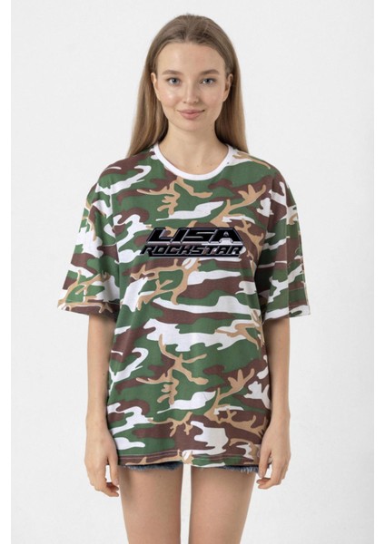 Lisa Rockstar Kamuflaj Kadın Oversize Tshirt