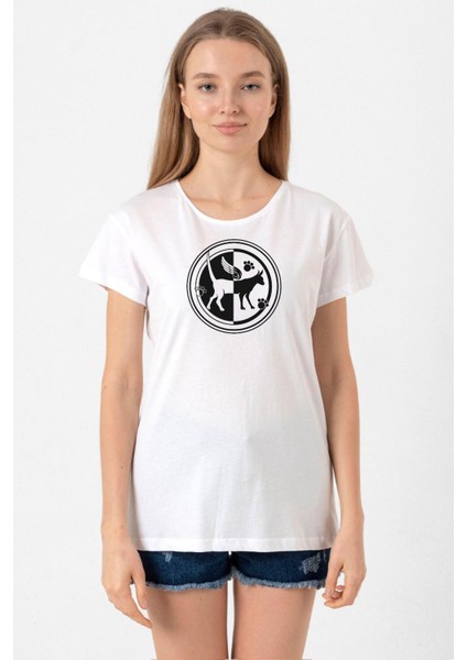Monogatari Anime Tsubasa Cat Symbol Beyaz Kadın Bisikletyaka Tshirt