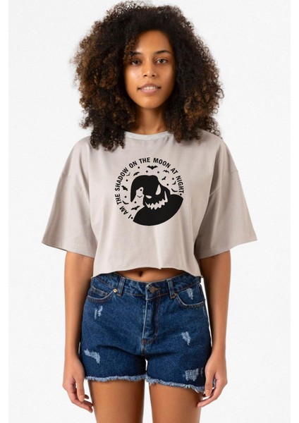 Oogie Boogie Taş Rengi Kadın Crop Kapşonlu