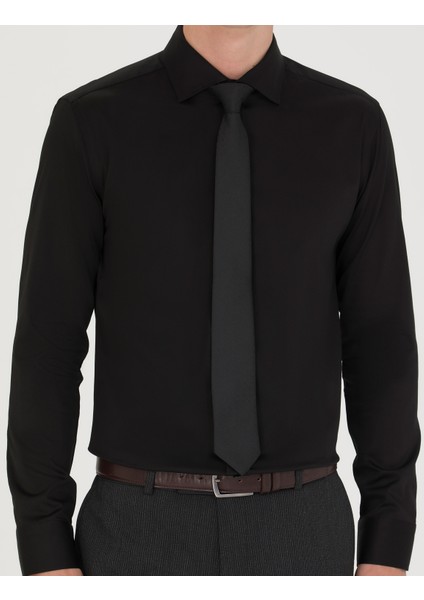 Erkek Siyah Ex. Slim Fit Uzun Kollu Klasik Gömlek 50268186-VR046