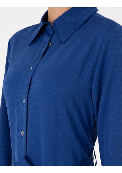 Kadın Saks Comfort Fit Dokuma Elbise 50292931-Vr045
