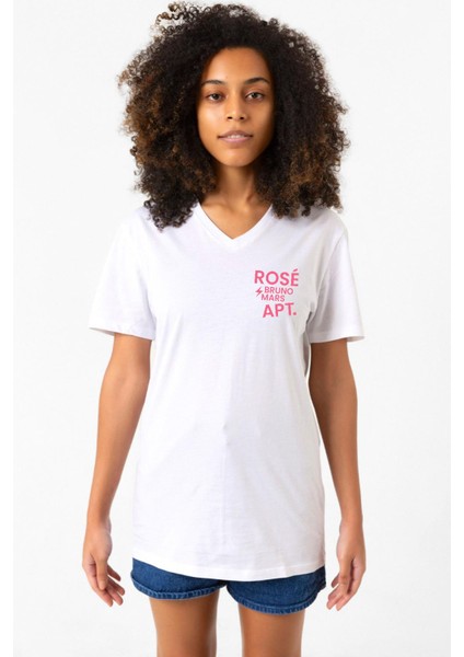 Blackpınk Rose Bruno Mars Apt Beyaz Kadın V Yaka Tshirt