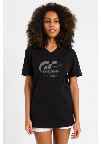 Gran Turismo Concept Siyah Kadın V Yaka Tshirt