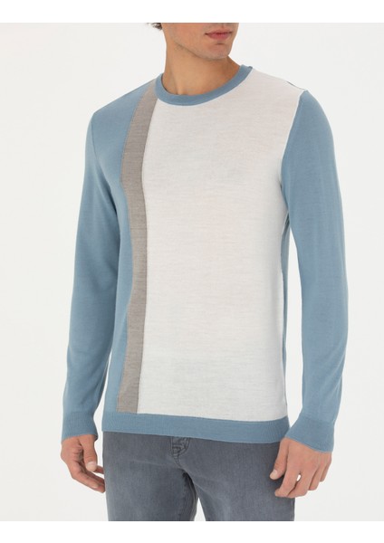 Erkek Koyu Mavi Slim Fit Bisiklet Yaka Yün Karışımlı Triko Kazak 50278089-VR032