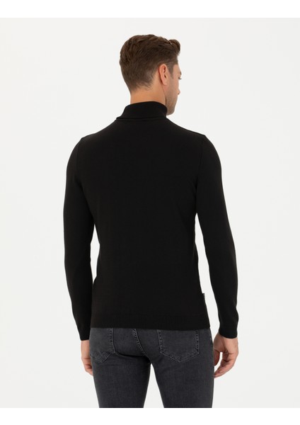 Erkek Siyah Slim Fit Balıkçı Yaka Triko Kazak 50278094-VR046