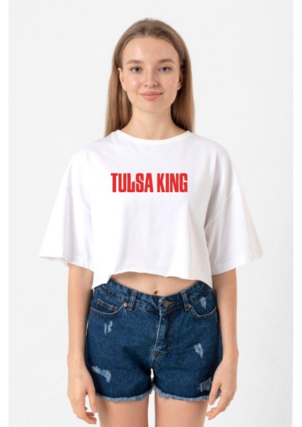 Tulsa King Lettern Beyaz Kadın Crop Tshirt