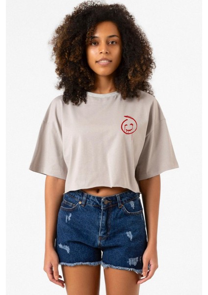 The Mentalist Red John Pocket Taş Rengi Kadın Crop Kapşonlu