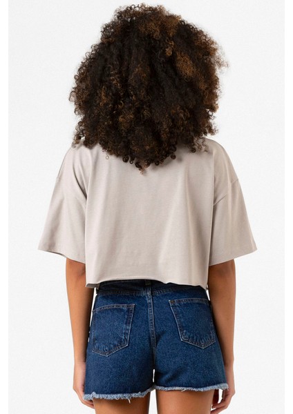 The Warning Logo Taş Rengi Kadın Crop Kapşonlu fiyatları