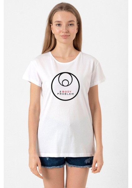 3 Body Problem Logo Beyaz Kadın Bisikletyaka Tshirt