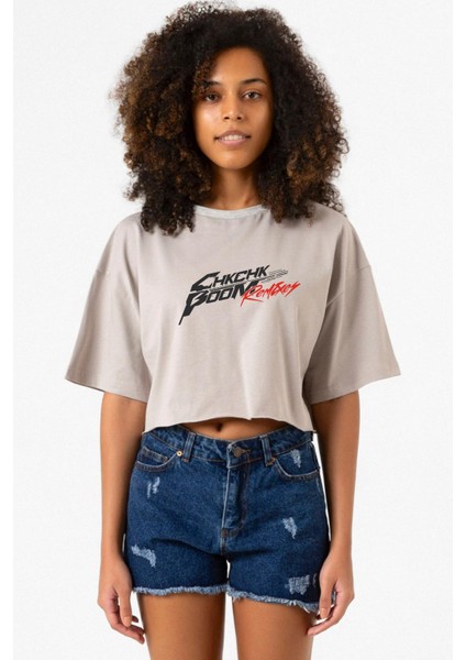 Stray Kids Chk Chk Boom Taş Rengi Kadın Crop Kapşonlu