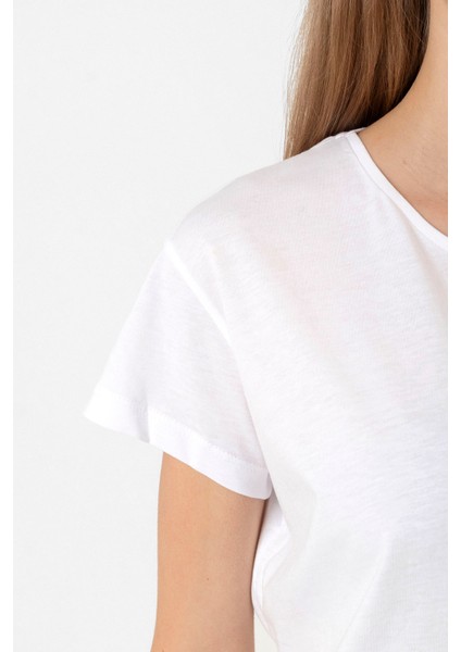 Sarı Kırmızı Parmak Izi Beyaz Kadın Bisikletyaka Tshirt indirimleri