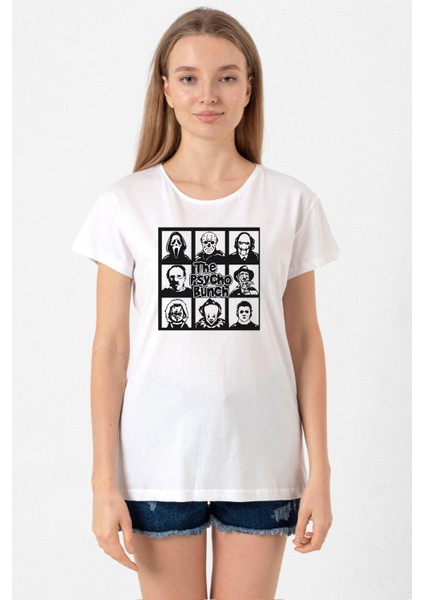 The Psycho Bunch Beyaz Kadın Bisikletyaka Tshirt