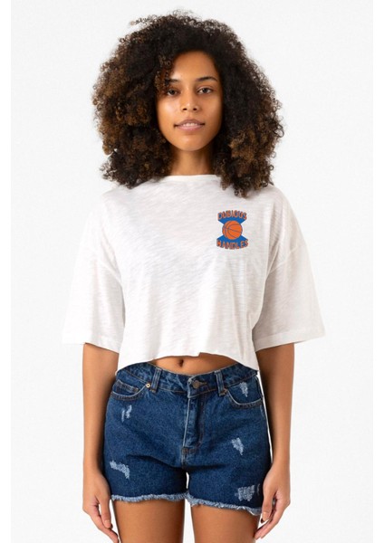 Dubious Handles Logo Beyaz Kırçıllı Kadın Crop Tshirt