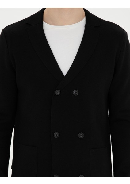 Erkek Siyah Slim Fit Yün Karışımlı Düğmeli Triko Hırka 50278079-VR046