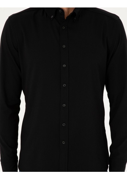 Erkek Siyah Slim Fit Uzun Kollu Gömlek 50284109-VR046