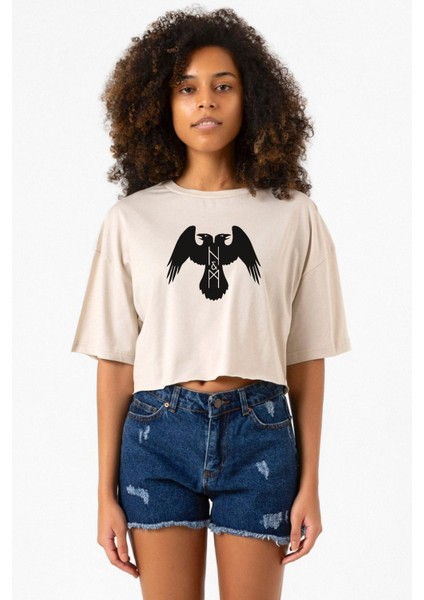 Thor's Ravens Huginn And Muninn Bej Kadın Crop Tshirt
