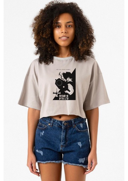 Cowboy Bebop Spike See You Space Cowboy Taş Rengi Kadın Crop Kapşonlu
