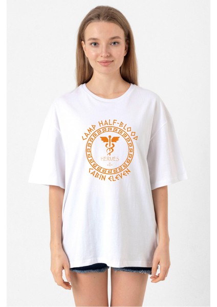 Camp Half Blood Hermes Beyaz Kadın Oversize Tshirt