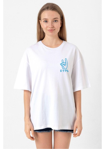 Türk Bozkurt Beyaz Kadın Oversize Tshirt