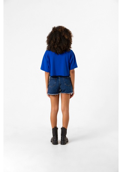 Suriye Yeni Bayrak Mavi Kadın Crop Tshirt