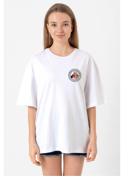 Popeye The Sailor Man Beyaz Kadın Oversize Tshirt
