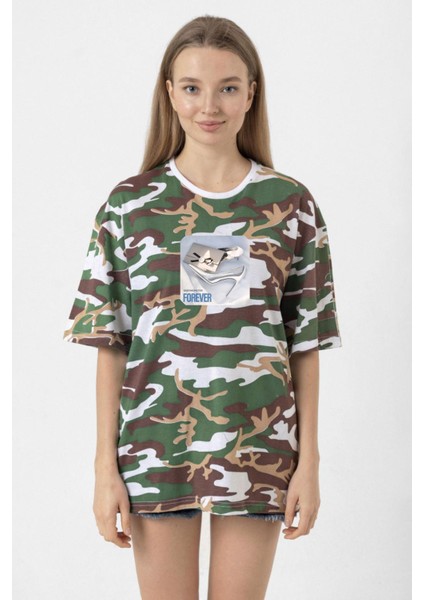 Babymonster Forever Kamuflaj Kadın Oversize Tshirt