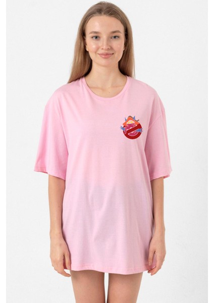 He Man Ghostmasters Logo Pembe Kadın Oversize Tshirt