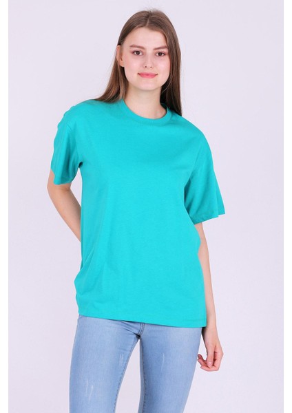 Yeşil Basic Oversize Kadın Tshirt