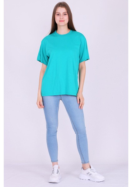 Yeşil Basic Oversize Kadın Tshirt modelleri
