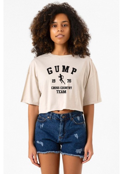 Forrest Gump Cross Country Team Bej Kadın Crop Tshirt