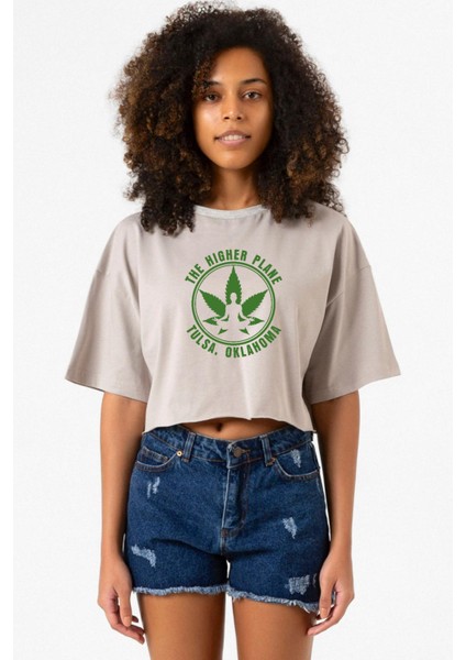 Tulsa King The Higher Plane Taş Rengi Kadın Crop Kapşonlu