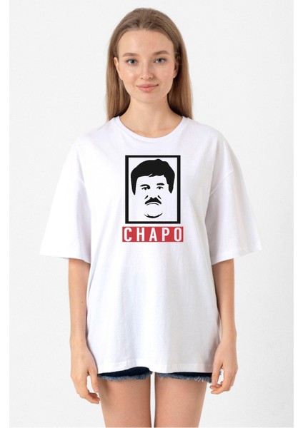 El Chapo Gangster Swagger Beyaz Kadın Oversize Tshirt