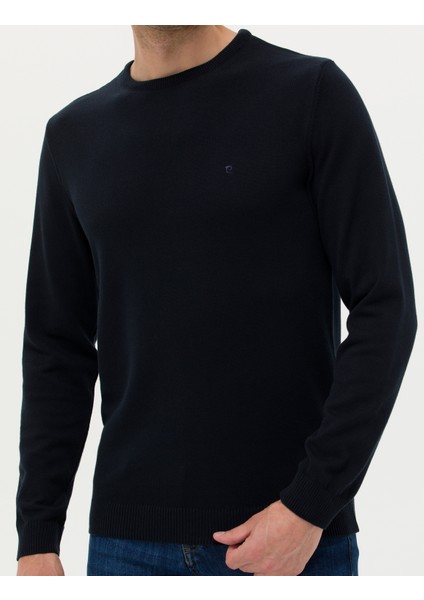 Erkek Lacivert Slim Fit Bisiklet Yaka Basic Triko Kazak 50270179-VR033