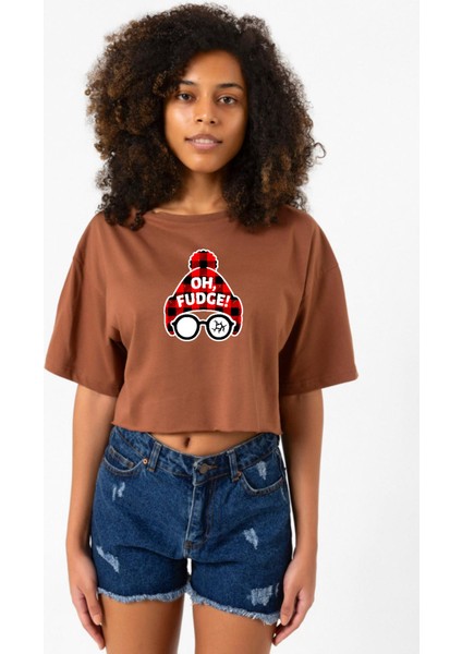 Oh Fudge Christmas Kahverengi Kadın Crop Tshirt
